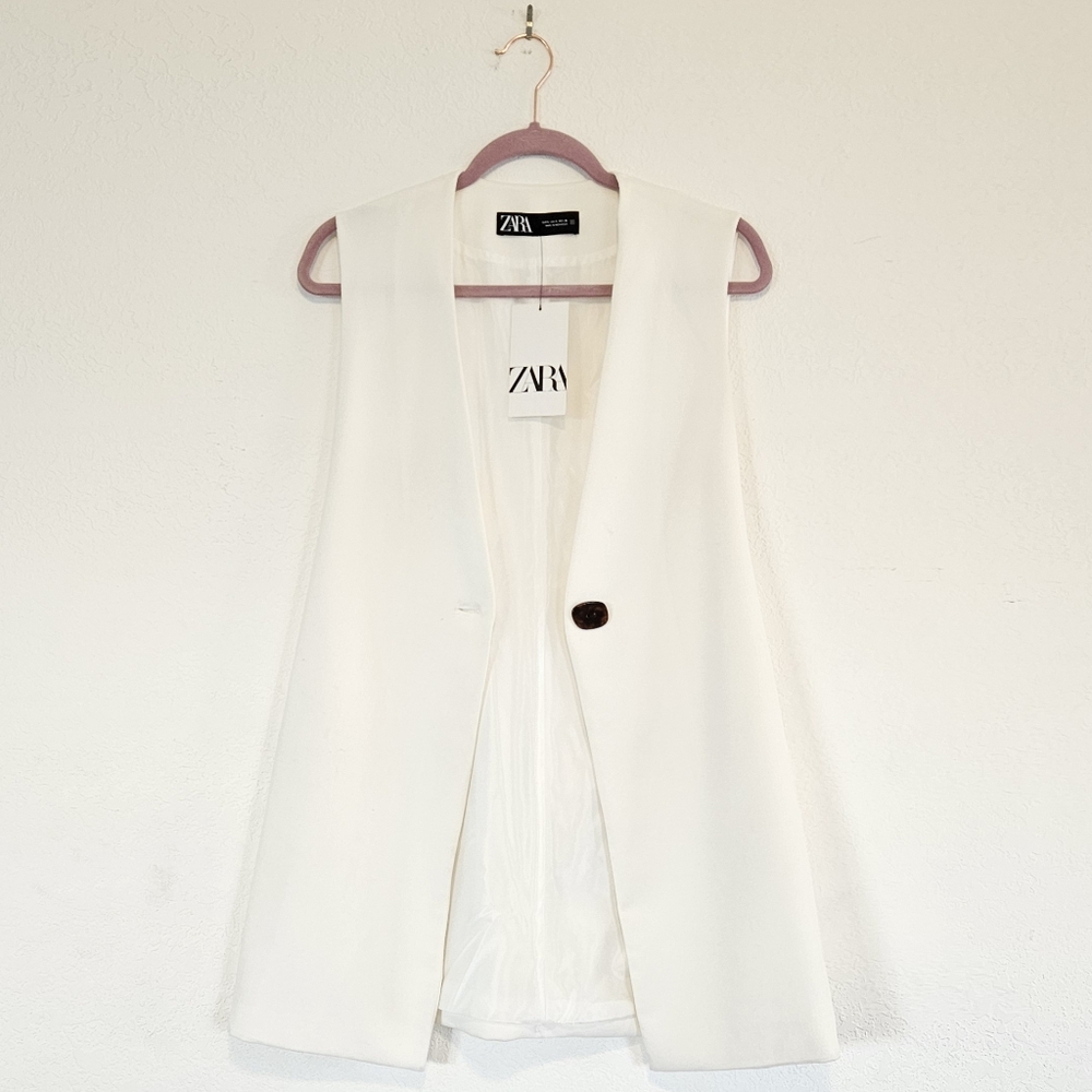 NWT Zara Women's White Cream Vest Jacket Chic Gift Mom Present Daughter